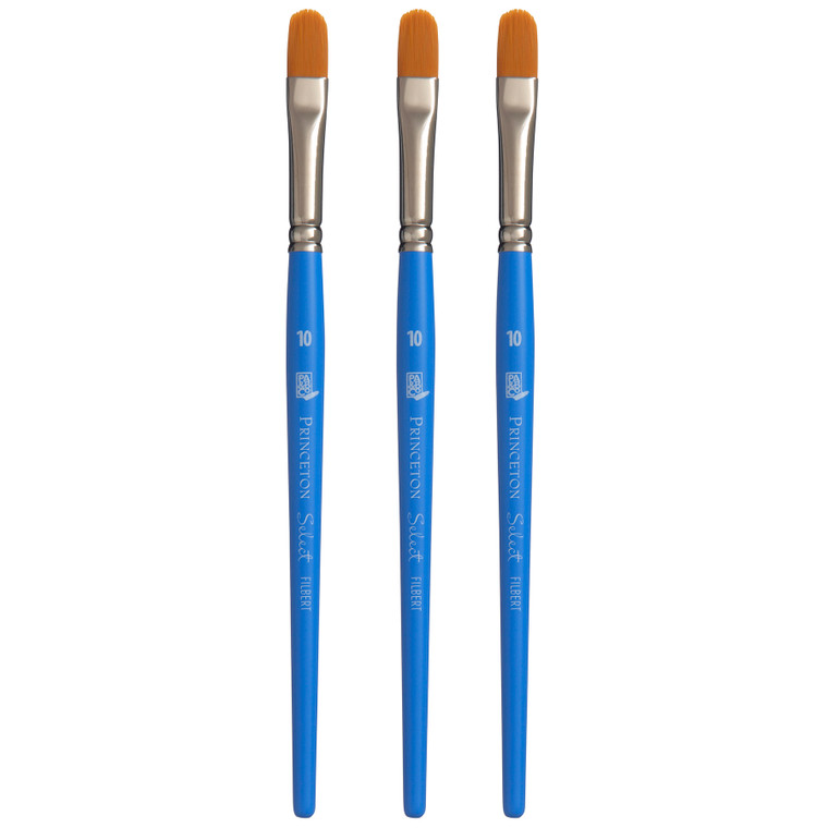 Select Artiste Filbert Brush, Synthetic Bristles, Short Handle Mixed Media Paintbrush, Jewel Blue, Size 10, Pack of 3