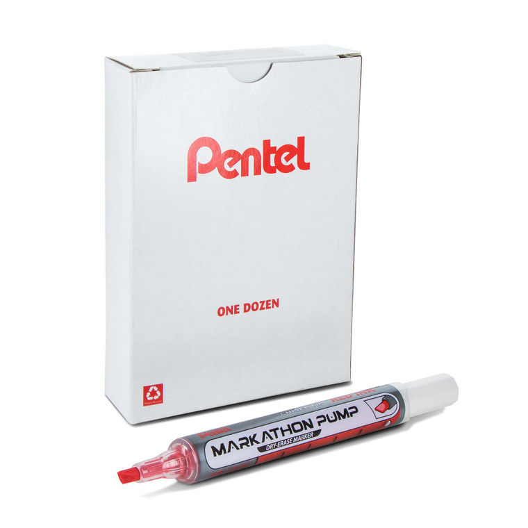 Markathon Pump Dry Erase Marker, Chisel Tip, Red Ink, 1 Dozen