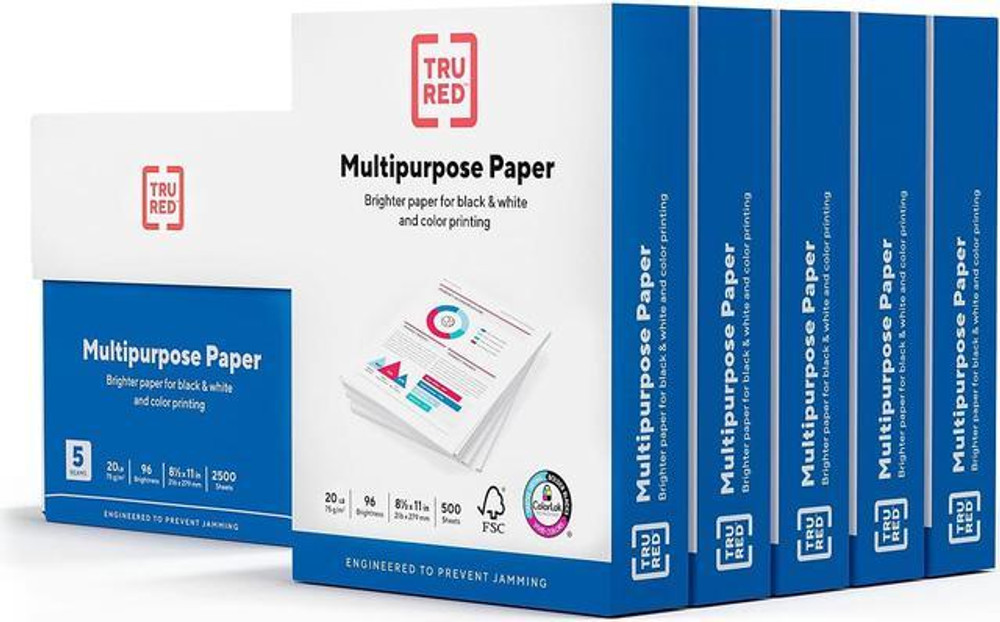 TRU RED™ 8.5" x 11" MULTIPURPOSE PAPER, 20LB, 96 BRIGHTNESS, 500 SHEETS/REAM/SOLD BY THE PALLET (40 CASES)