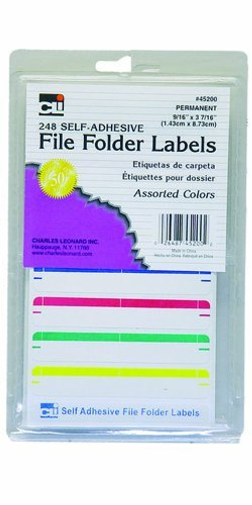 ASSORTED COLOR FILE FOLDER LABELS, 0.56 x 3.43 INCHES,248/PACK