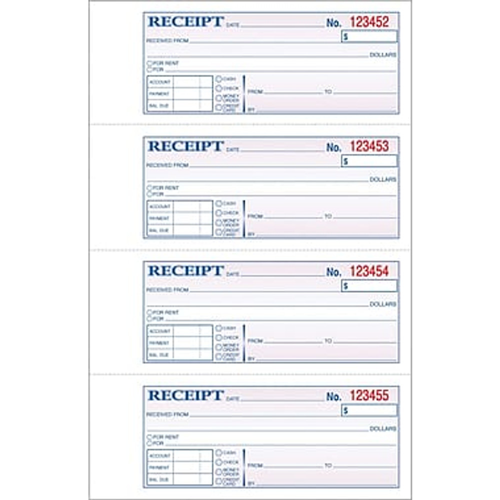 ADAMS CARBONLESS MONEY RECEIPT BOOK, 3-PART, BOOK OF 100.