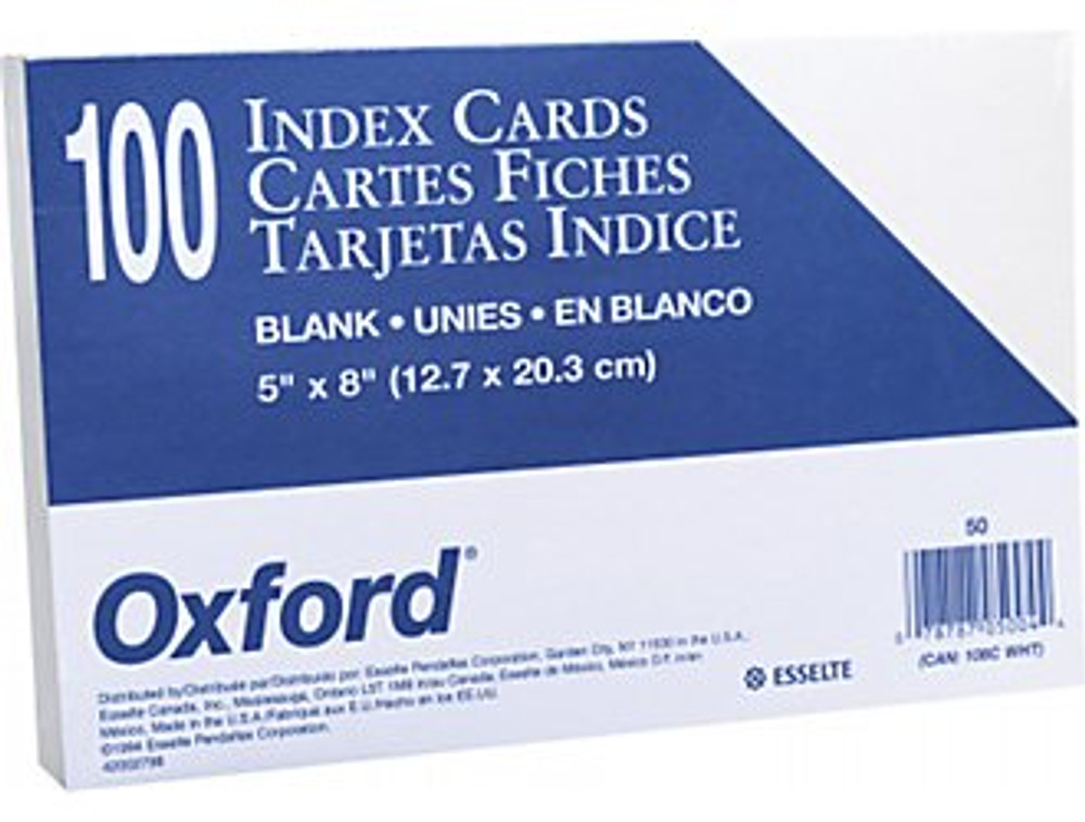 5 x 8 PLAIN INDEX CARDS, 100/PACK