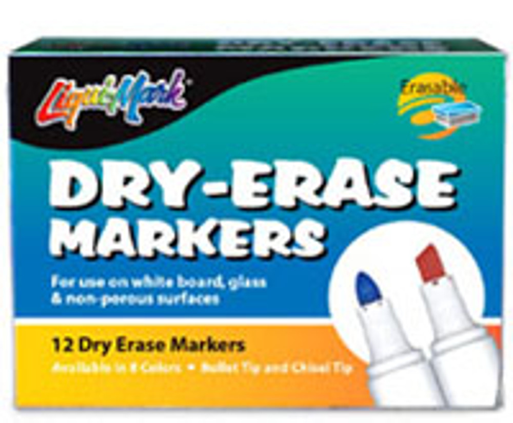 BLACK DRY ERASE MARKERS, CHISEL TIP, 12/BOX