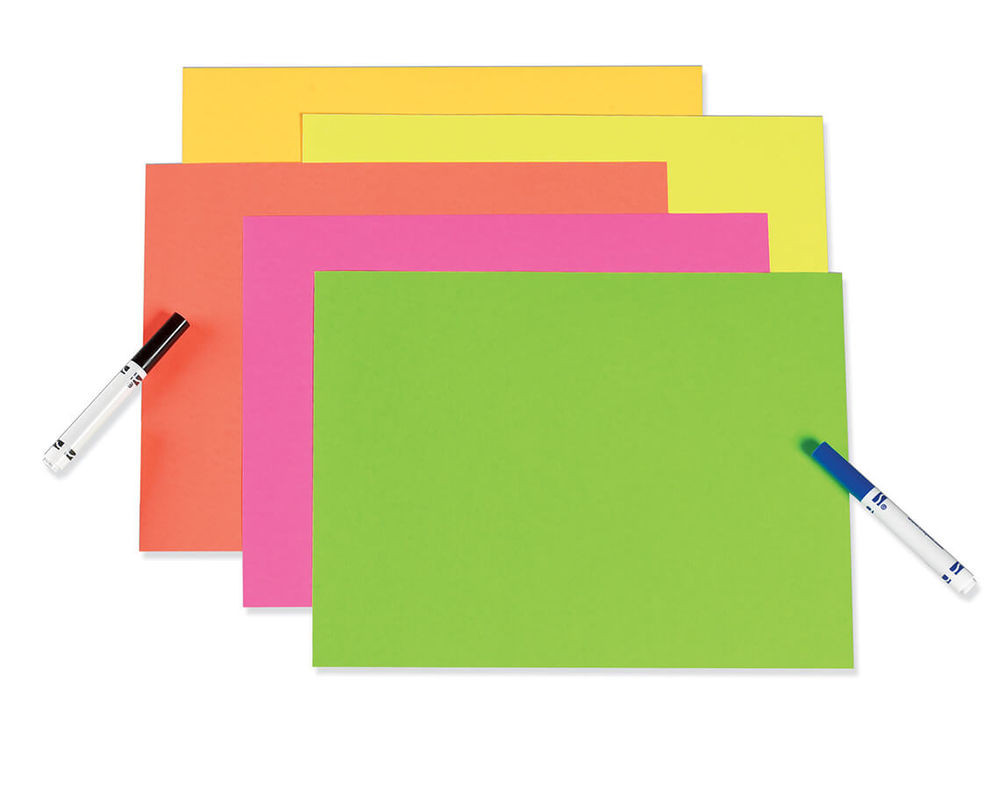 ASSORTED NEON COLORS POSTER BOARD, 22 X 28-INCH, 6-PLY, 5 COLORS EACH OF HOT RED, HOT PINK, HOT ORANGE, LIME GREEN, AND HOT LEMON. 25 SHEET/BOX