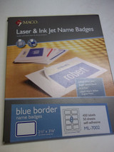 LASER/INKJET NAME BADGES, 2 ACROSS, 2 1/3 x 3 3/8 , 400 LABELS/BOX. SAME AS AVERY 5895