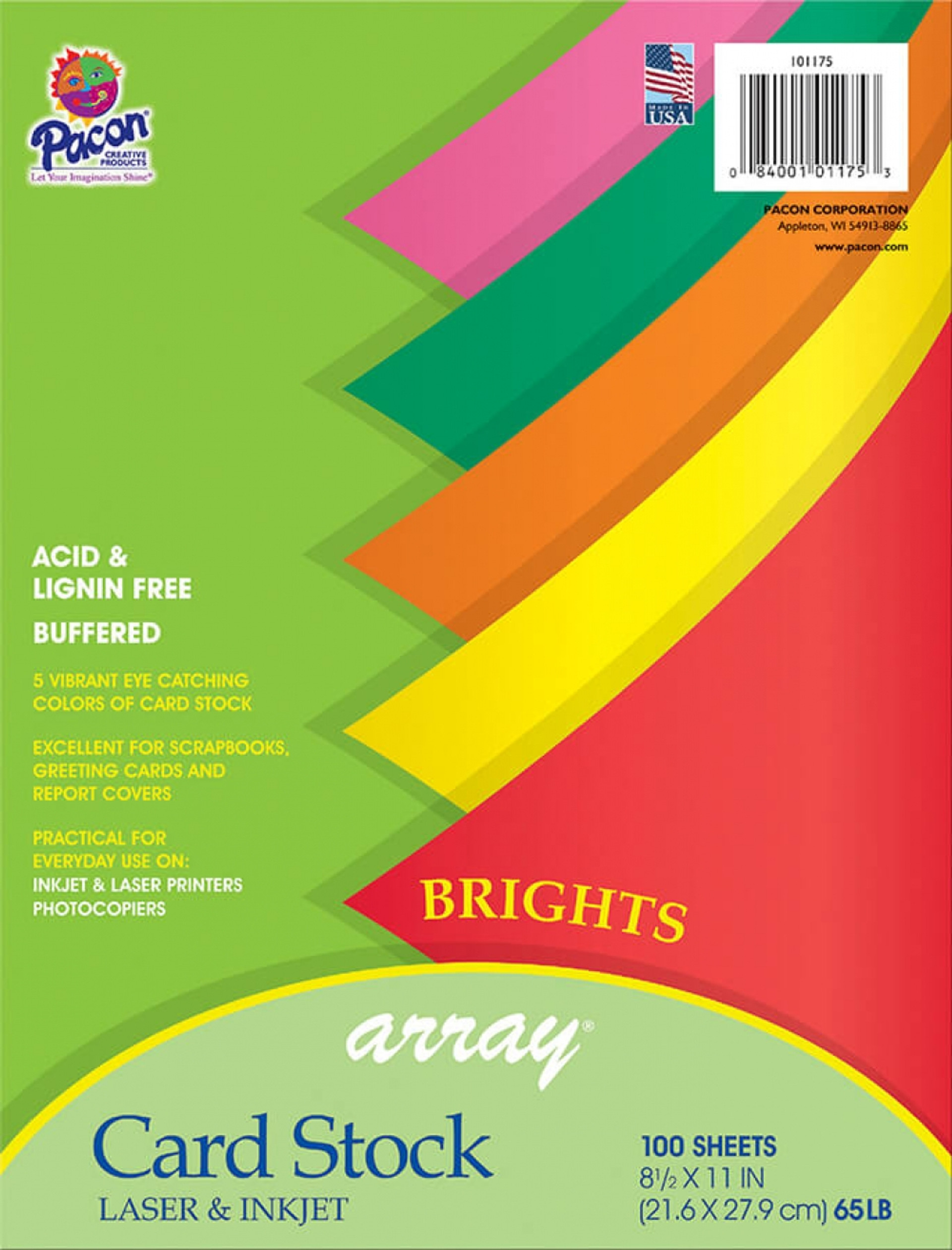 ASSORTED CARDSTOCK, BRIGHT COLORS, 8.5 X 11, 100 SHEETS/PACK, 65 LB