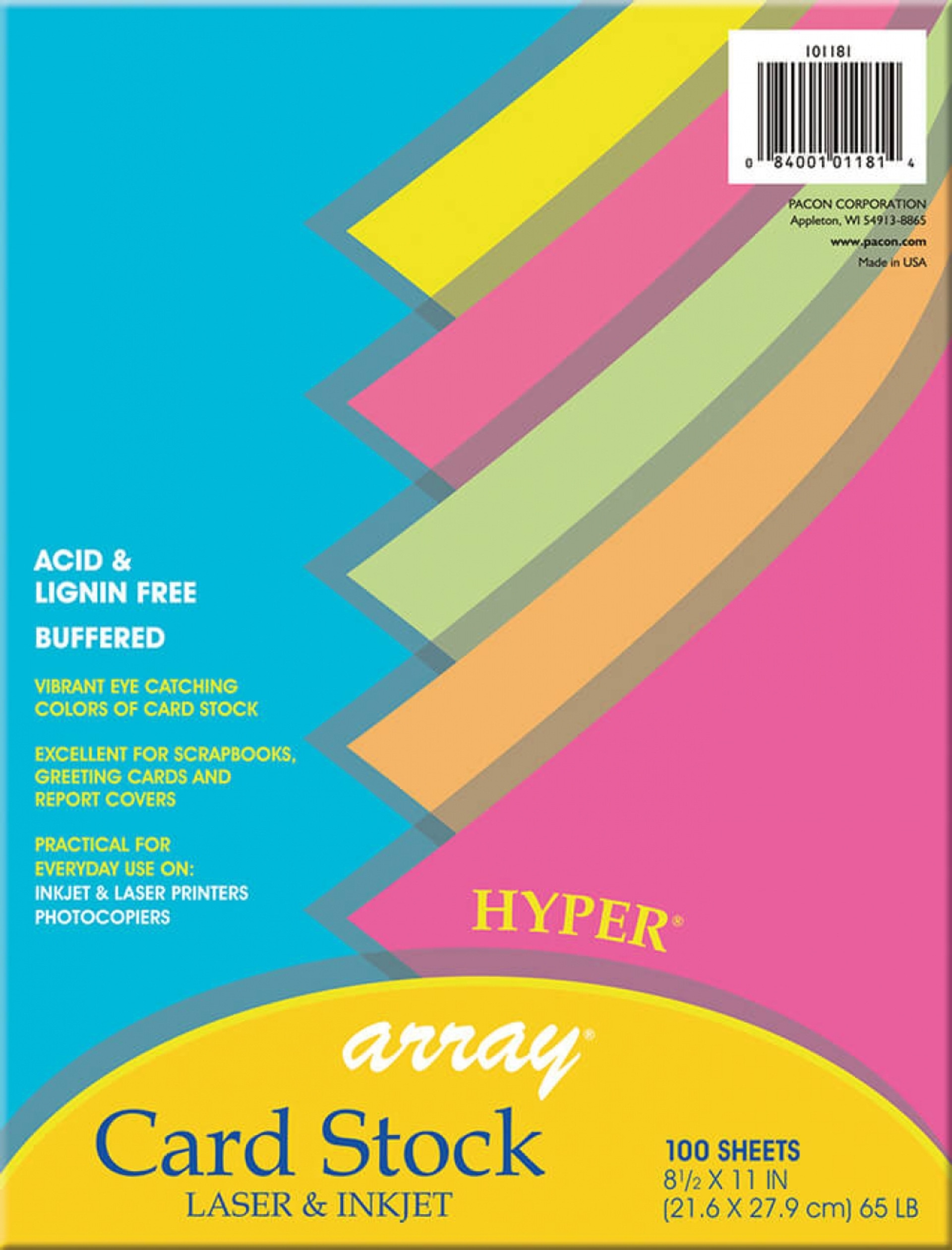 ASSORTED CARDSTOCK, HYPER COLORS, 8.5 X 11, 100 SHEETS/PACK, 65 LB