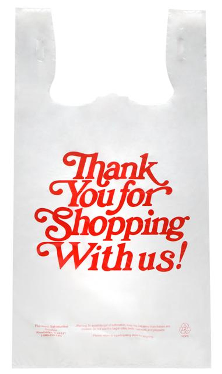 Stock Thank You Printed 11.5 x 6.5 x 21 Plastic T-Shirt Style Bag