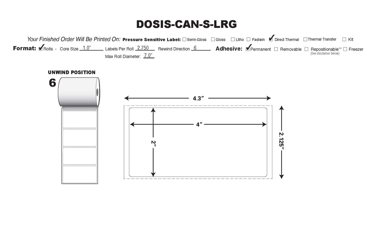 DOSIS DT Label C1830 with Perfs, 1