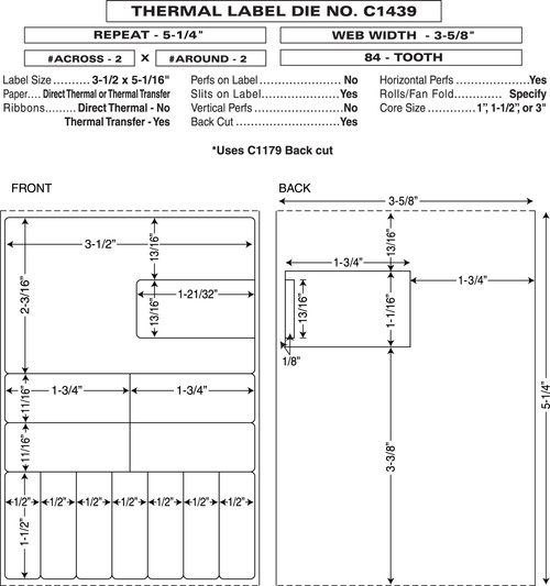 Custom 3.625" x 5.25" Direct Thermal Prescription Label - Form C1439