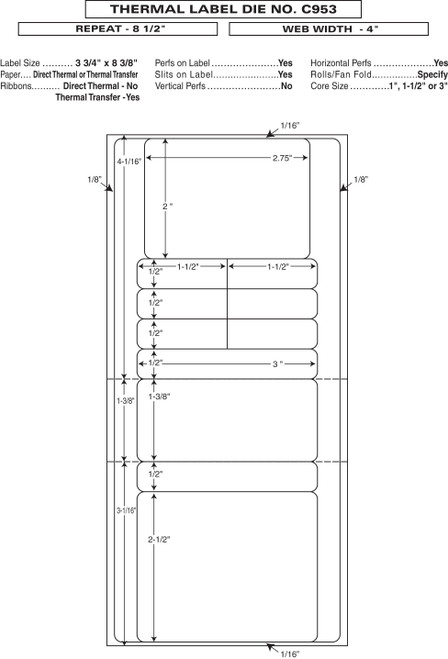 Custom 4" x 8.5" Direct Thermal Prescription Label - Form C953