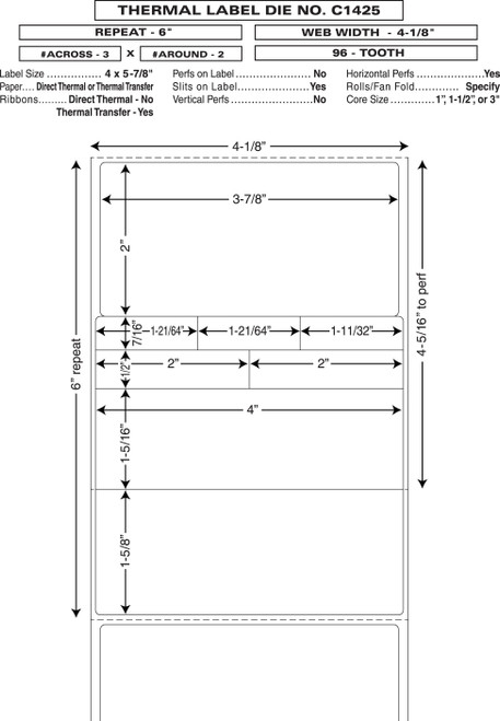 Custom 4.125" x 6" Direct Thermal Prescription Label - Form C1425