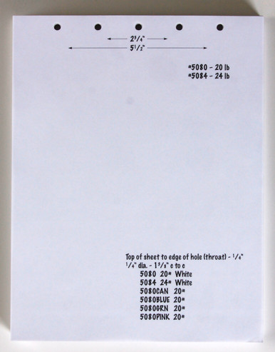 8-1/2 x 11 Laser Cut Sheet, 20# Stock, 7 Hole Punch left 5/16