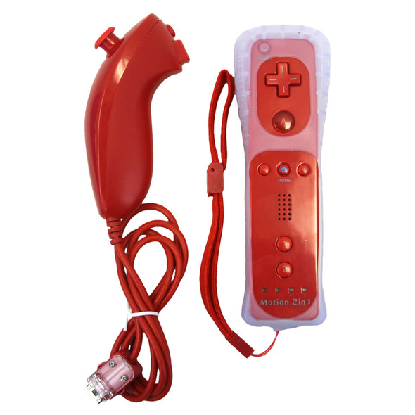 Wii MotionPlus Wiimote Controller + Nunchuk Bundle - Red (Hexir)