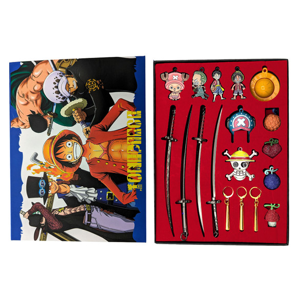 Chibi Characters, Symbols & Swords - One Piece 18 Pcs. Necklace & Keychain Set
