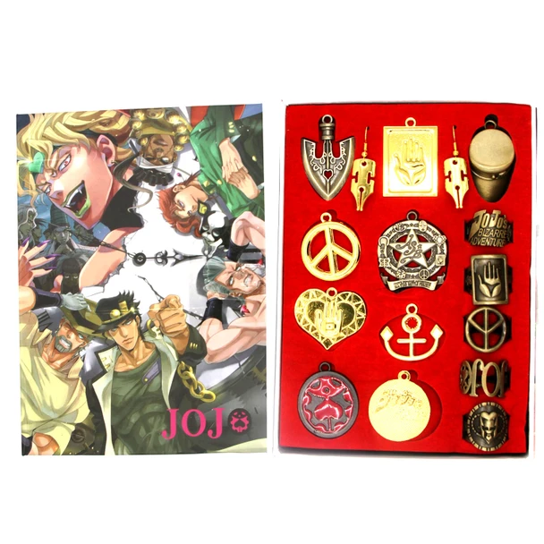 JoJo Symbols, Rings & Emblems - JoJo Bizarre Adventure 16 Pcs. Necklace & Keychain Set