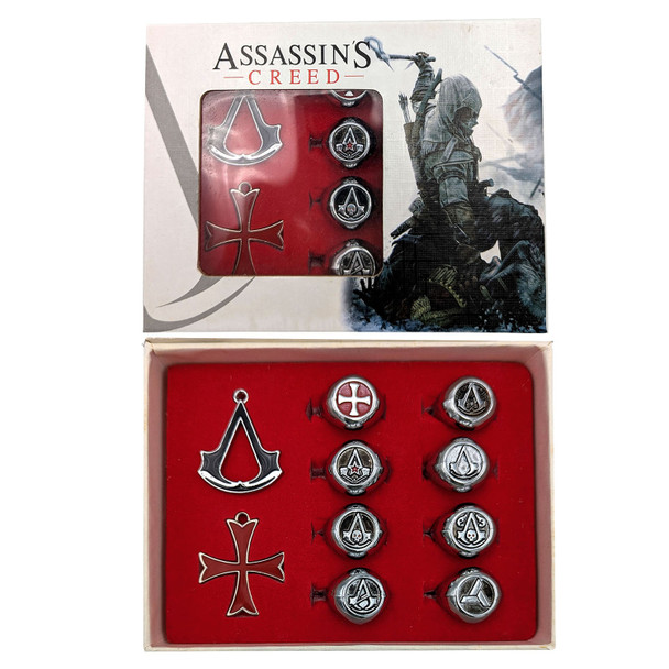Emblems & Rings - Assassin's Creed 10 Pcs. Necklace, Keychain, & Ring Set