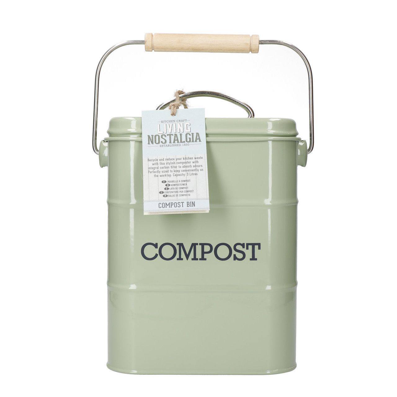 Living Nostalgia Metal Kitchen Compost Bin - English Sage Green