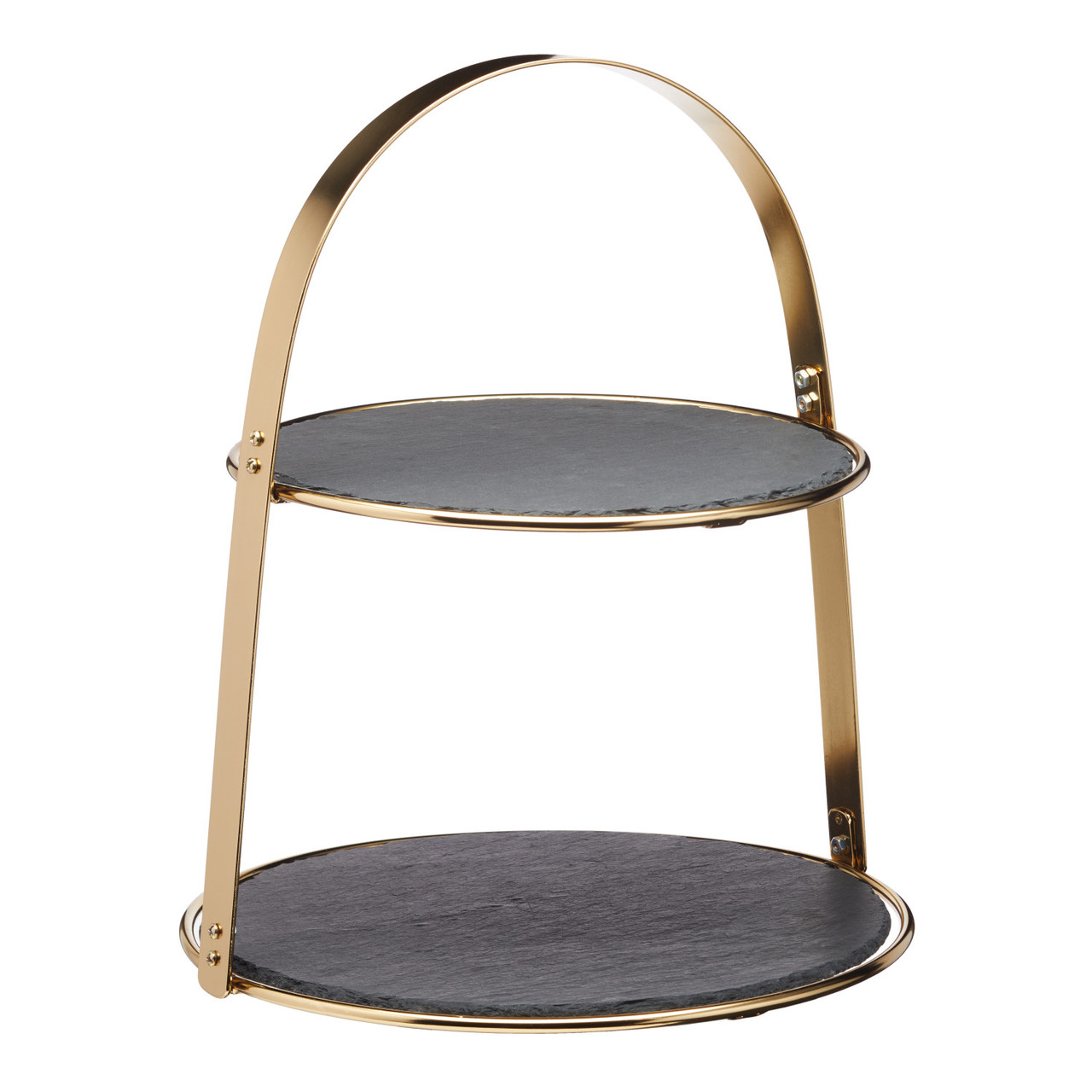 Artesá 2Tier Brass Cake Stand with Round Slate Serving Platters