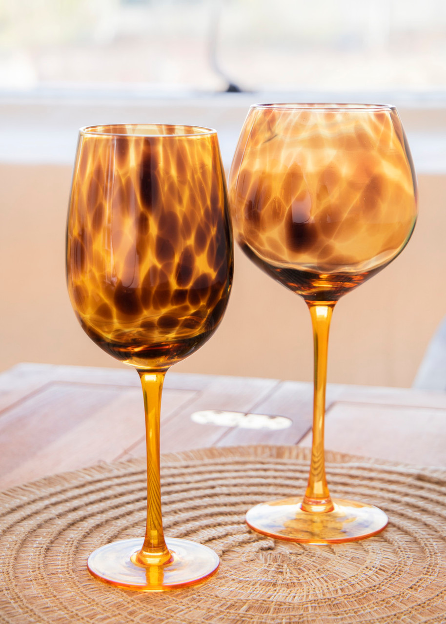 BarCraft Set of 2 Wine Glasses with Tortoise Shell Finish - Lifetime ...