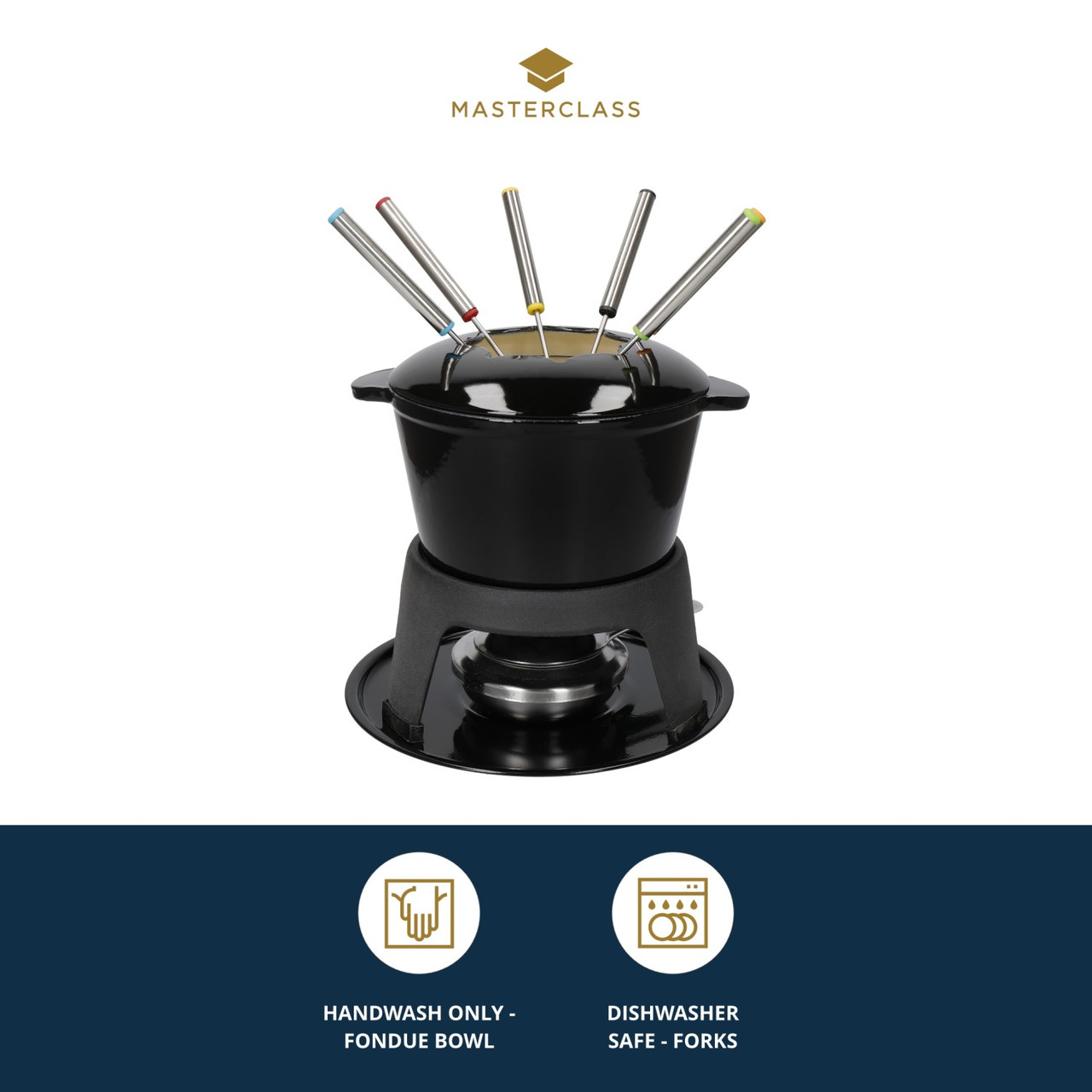 MasterClass Cast Iron Enamelled Black Fondue Set Lifetime Brands Europe