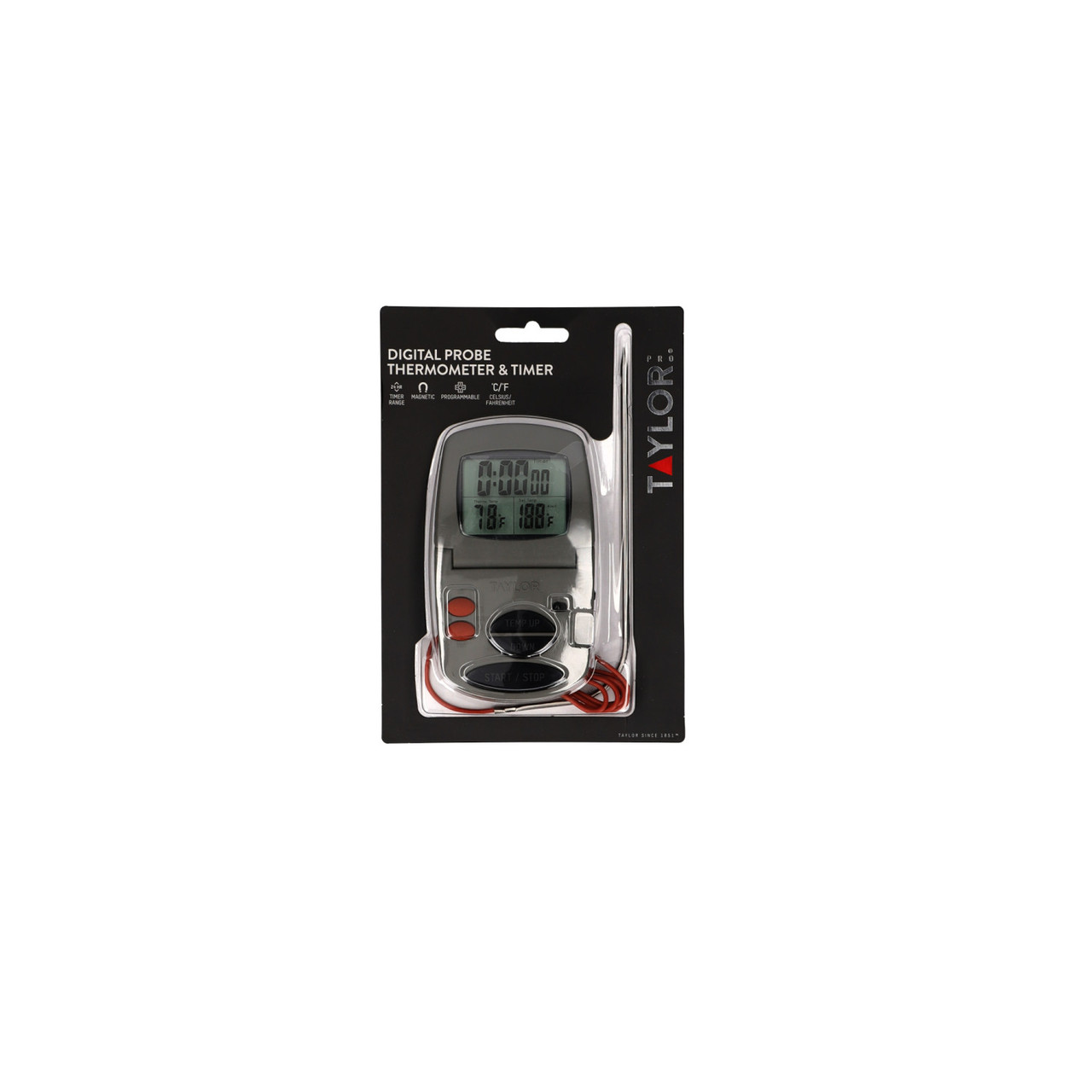 Taylor Pro Programmble Thermometer with Probe and Timer, Silver