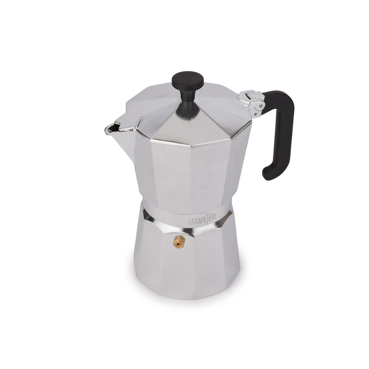 Cafetière à Expresso Venice La Cafetière – 6 Tasses, Aluminium Noir, Poignée Bois – Compatible Tous Feux (sauf Induction)