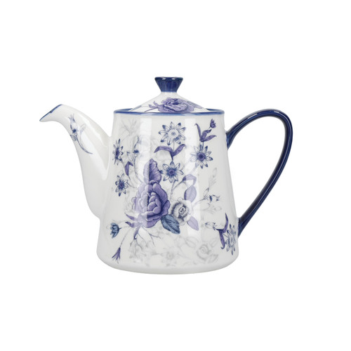 London Pottery Blue Rose Teapot, 4-Cup, Ceramic, Almond Ivory / Blue