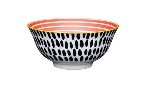 KitchenCraft Red Swirl and Black Spots Ceramic Bowl, 16cm