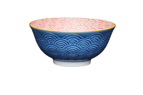 KitchenCraft Blue Arched Pattern Ceramic Bowl, 16cm