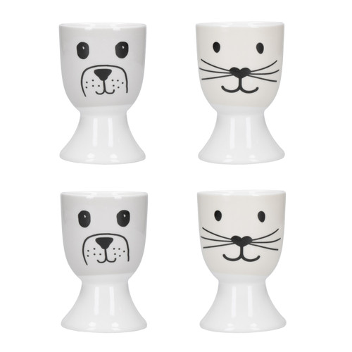 KitchenCraft Cat and Dog Egg Cups, Set of 4