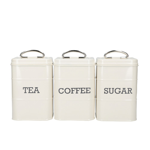 KitchenCraft Living Nostalgia Tea, Coffee and Sugar Canisters in Gift Box, Steel - Antique Cream