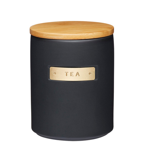 MasterClass Stoneware and Brass Effect Tea Caddy with Airtight Bamboo Lid