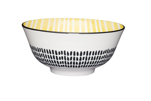 KitchenCraft Moroccan Style Yellow Stripe Ceramic Bowl, 16cm