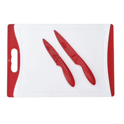 Colourworks Chopping Knifes and Board, 3-Piece Set, Cherry Red