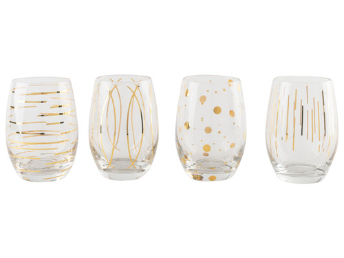 Mikasa Cheers Metallic Gold Set Of 4 Stemless 470 ml Wine Glasses