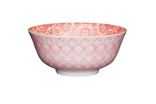 KitchenCraft Red and Pink Victorian Style Print Ceramic Bowl, 16cm