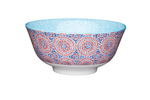 KitchenCraft Blue and Red Mosaic Style Ceramic Bowl, 16cm