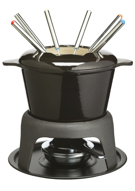 MasterClass Cast Iron Enamelled Black Fondue Set