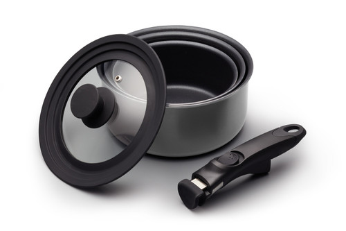 MasterClass Smart Space Set of Three Stacking Induction-Safe Non-Stick Pans (17cm, 19.5 cm, 21 cm)