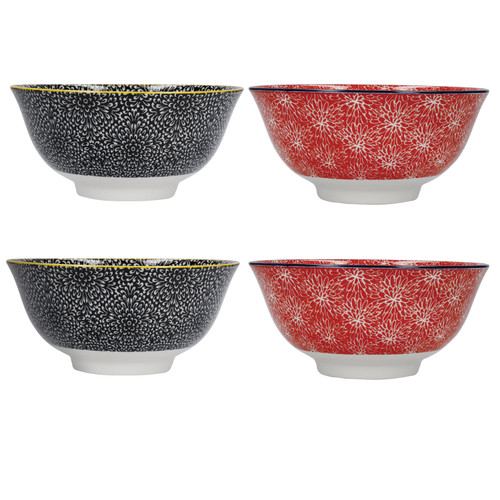 KitchenCraft Bowls, Set of 4, 'Red and Black' Design