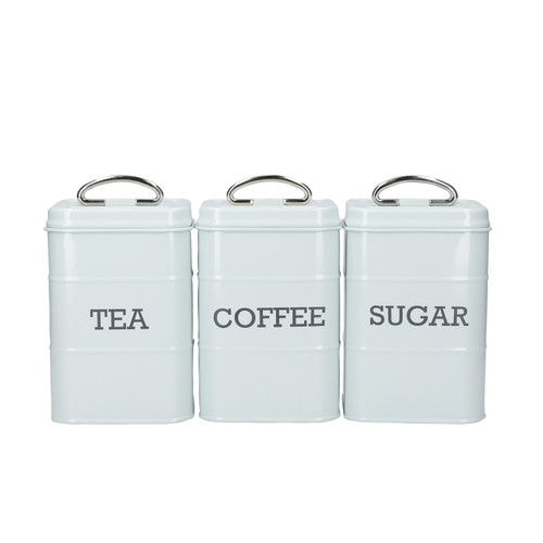 KitchenCraft Living Nostalgia Tea, Coffee and Sugar Canisters in Gift Box, Steel - Vintage Blue