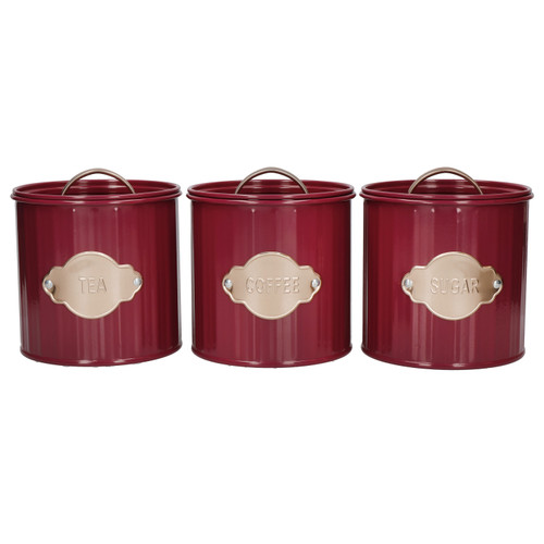 KitchenCraft Tea, Coffee and Sugar Canisters Set of 3, 1 L, Burgundy