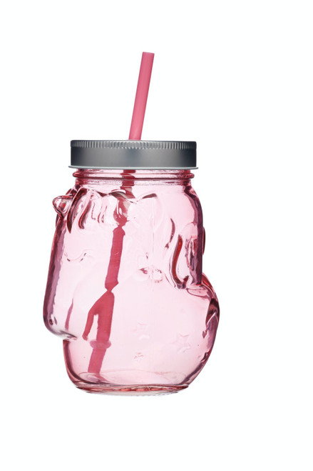 BarCraft Unicorn Pink Glass Drinks Jar with Straw