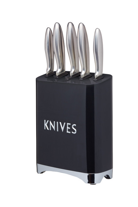 Lovello Retro 5-Piece Midnight Black Stainless Steel Knife Set and Knife Block