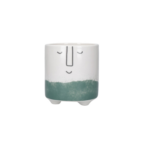 KitchenCraft Ceramic Plant Pot with Happy Face Design, White / Green Ombré