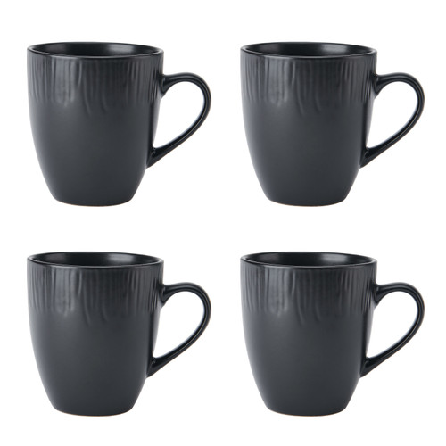 Mikasa Jardin Midnight 4-Piece Stoneware Mug Set, 420ml, Black