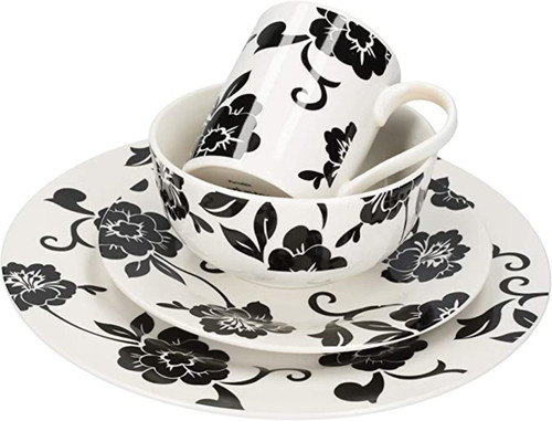 Creative Tops DSC1105  16-Piece Vivienne Dinner Set - White/Black, Service for 4