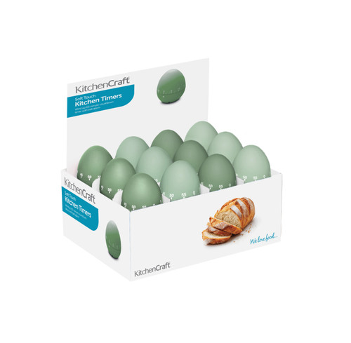 KitchenCraft Soft Touch Kitchen Timers, Light and Dark Green, Display of 24