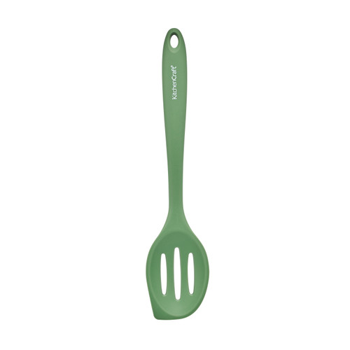 KitchenCraft Silicone Slotted Mixing Spoon, Non-Stick Safe and Heat-Resistant, Green, 27cm